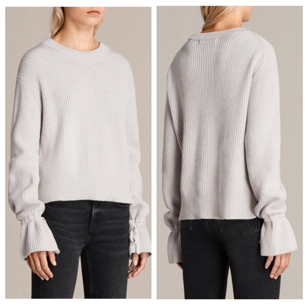 all saints gray eloise jumper knit pullover sweater tie sleeves